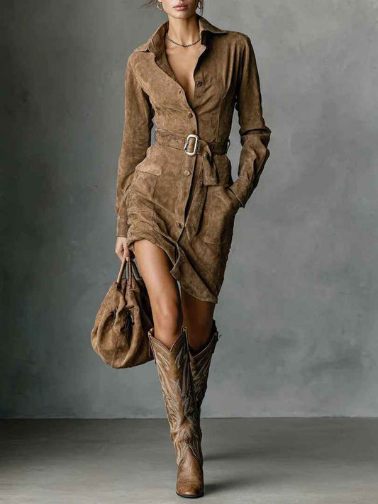 Women's Long-sleeved Blouse Dress With Belt