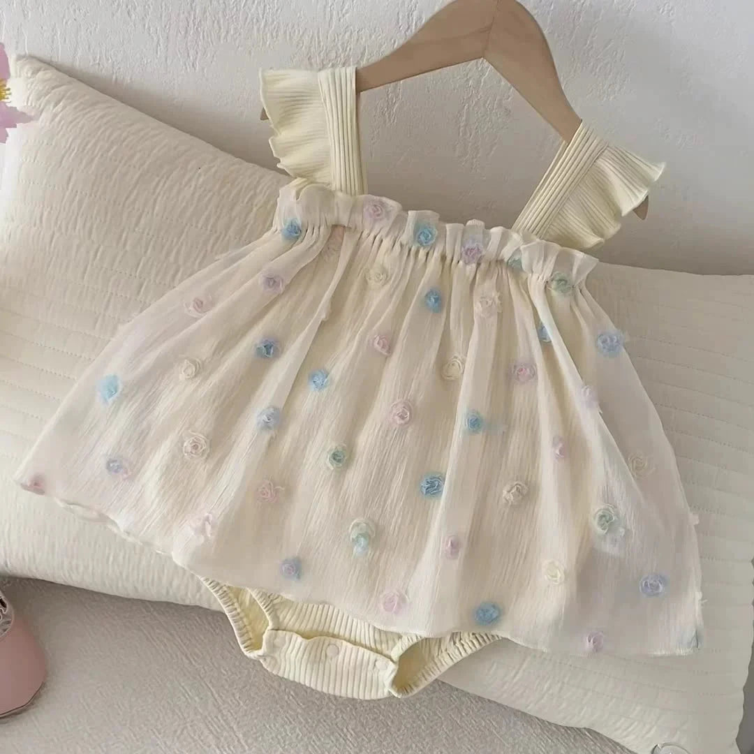 Summer Arrival Baby Girls Colorful Flowers Pattern Strap Onesies