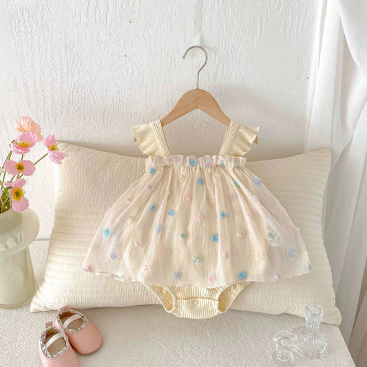 Summer Arrival Baby Girls Colorful Flowers Pattern Strap Onesies