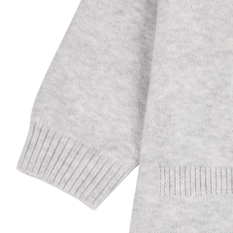 Baby Girl Solid Color Ruffle Collar Long Sleeves Knit Simple Jumpsuit