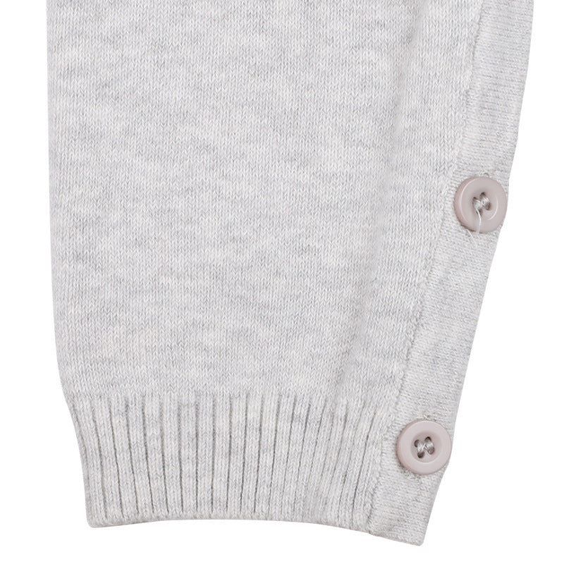 Baby Girl Solid Color Ruffle Collar Long Sleeves Knit Simple Jumpsuit