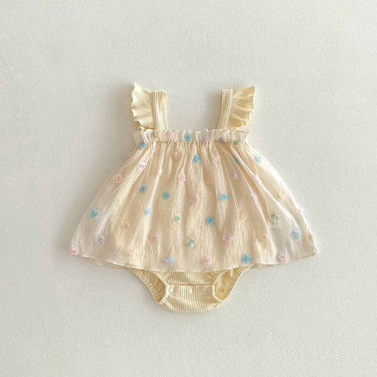 Summer Arrival Baby Girls Colorful Flowers Pattern Strap Onesies